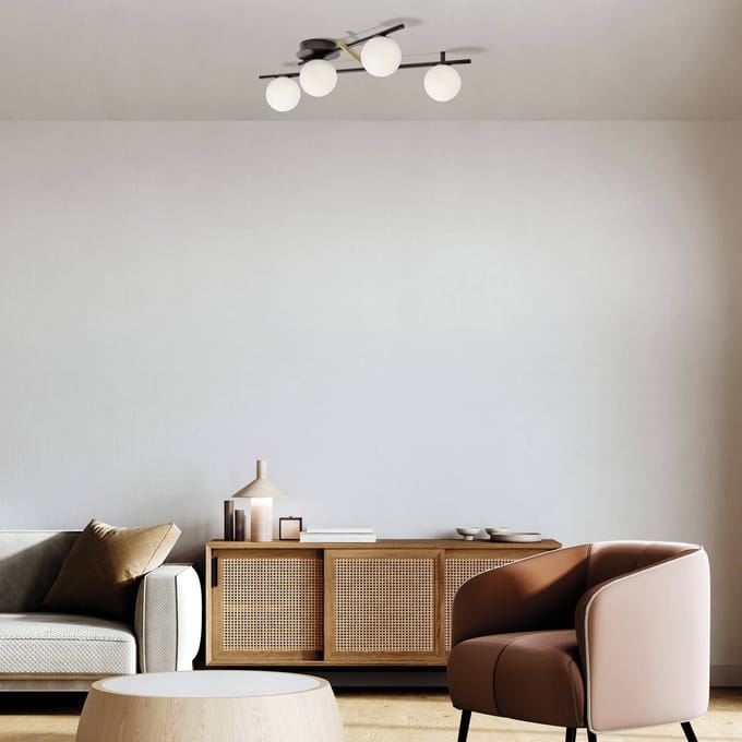 miloox by Sforzin Kika plafondlamp, 4-lamps, zwart/wit, metaal, glas