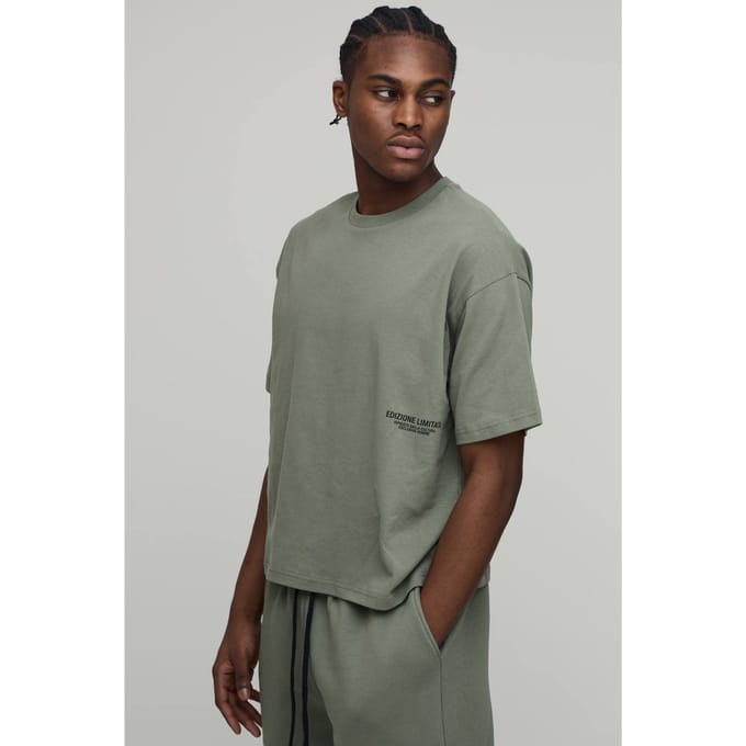 Oversized Boxy Heavyweight Printed T-Shirt | Vintage Khaki | Size Small