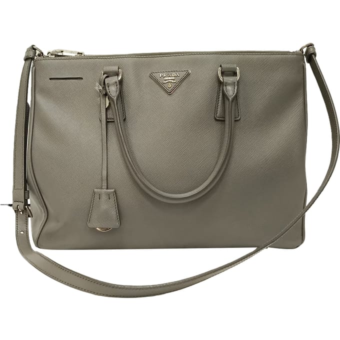 Prada Medium Galleria Double Zip Tote Bag in Grijze Saffiano Leren