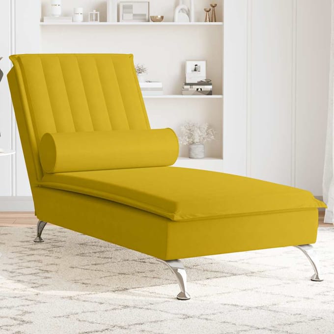 vidaXL - Massage - chaise - longue - met - bolster - fluweel - geel