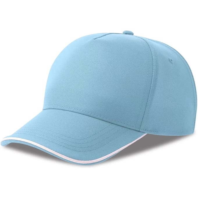 Atlantis Headwear Recy Five Piping Cap AT129 - LIGHT BLUE/WHITE - One size