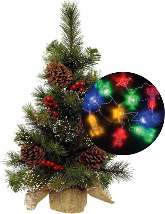 Mini kerstboompje - 45 cm - incl. ruimte thema lichtsnoer 165 cm - kunststof