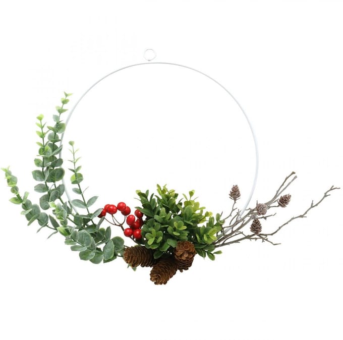 Decoratieve krans eucalyptus, bessen en kegels kunstmatig Ø30cm