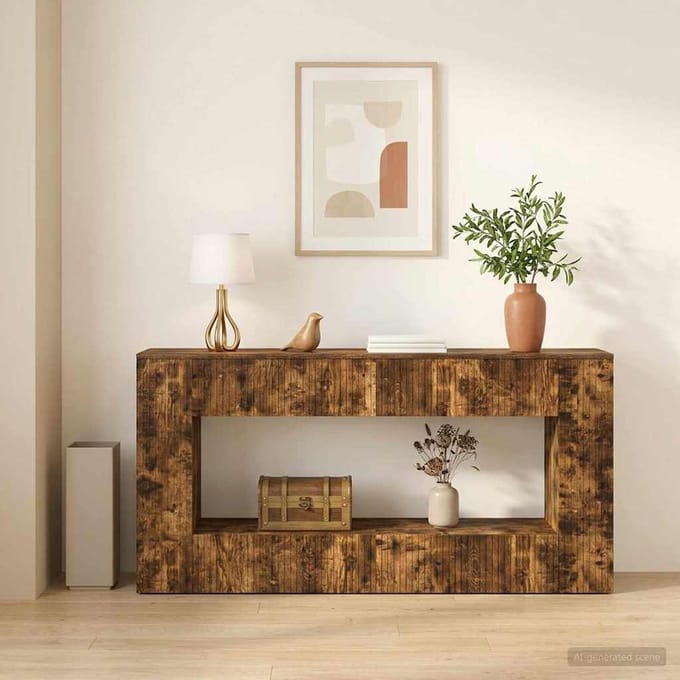 vidaXL - Wandtafel - Gerookte - Eik - 155 - x - 29 - x - 74 - cm - Geconstrueerd - hout