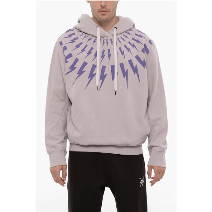 Fleece katoenen FAIRISLE THUNDERBOLT hoodie in violet