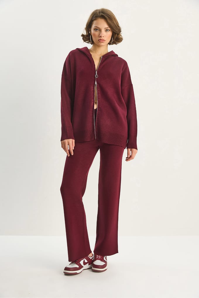 Hoogtaille Rits Kraag Cardigan en Broek Set