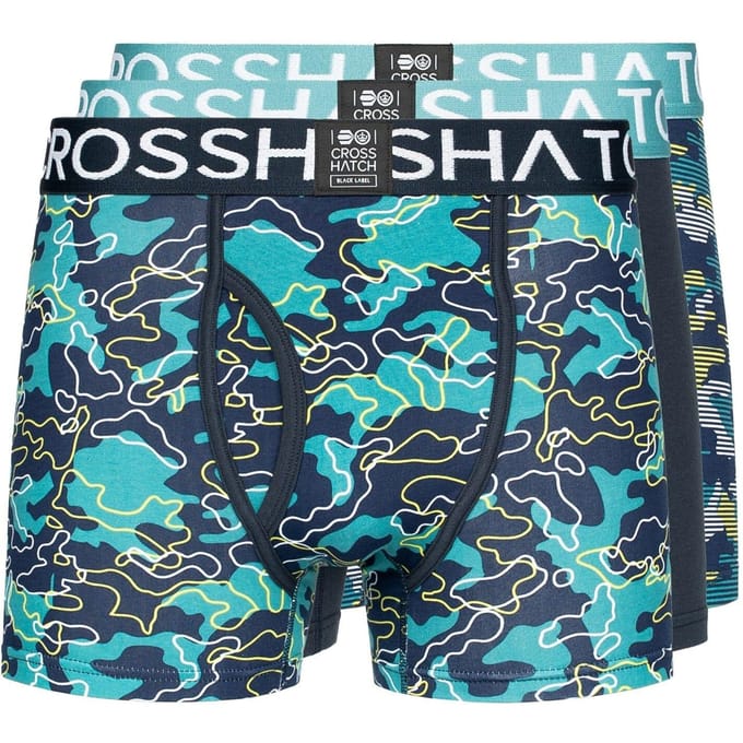 Crosshatch Heren Linamo MVE Open Fly Boxershorts (Set van 3) (Teal)