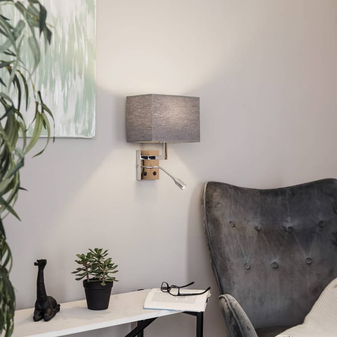 Nowodvorski Lighting Wandlamp Hotel met flexibele arm en textiel kap, grijs