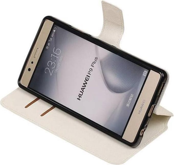 Cross Pattern TPU Bookstyle Wallet Case Hoesjes Geschikt voor Huawei P9 Plus Wit