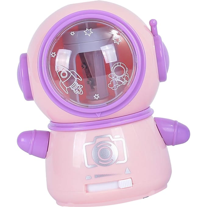 Ruimtevaarder Potloodslijpers Cartoon Schattig Veilig Flexibel Elektrische Potloodslijper voor Klaslokaal Huis Roze gray