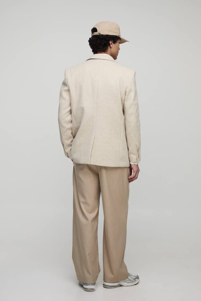 Relaxed Fit Melton Single Breasted Blazer | Ecru | Size 44