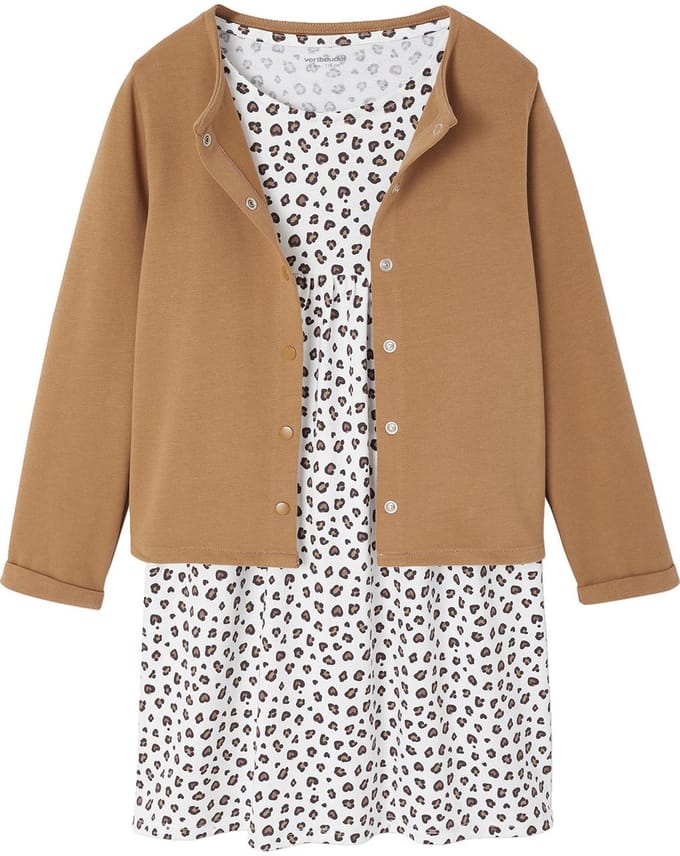 Vertbaudet Set - 2 delig - jurk - cardigan - bloemen - katoen