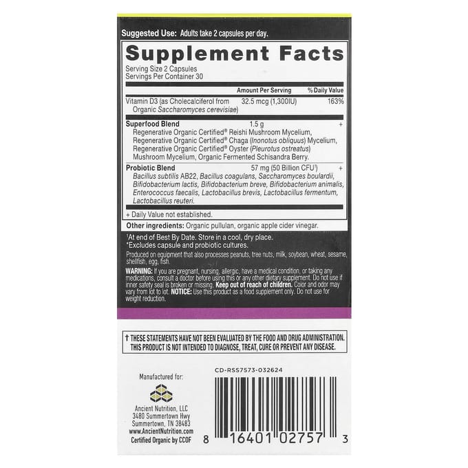Ancient Nutrition, Probiotique Extra Fort pour Femmes, 60 Capsules