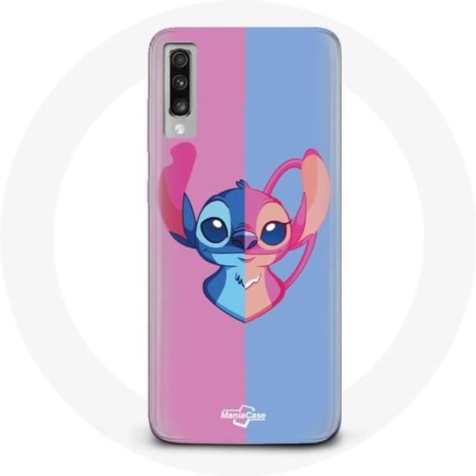 Samsung Galaxy A70 hoesje Stitch en engel blauw roze