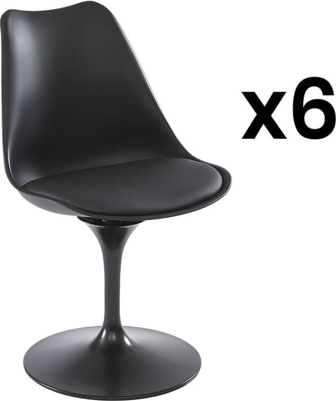 Vente-unique Set van 6 draaibare stoelen van polypropyleen, kunstleer en staal - Zwart - XAFY