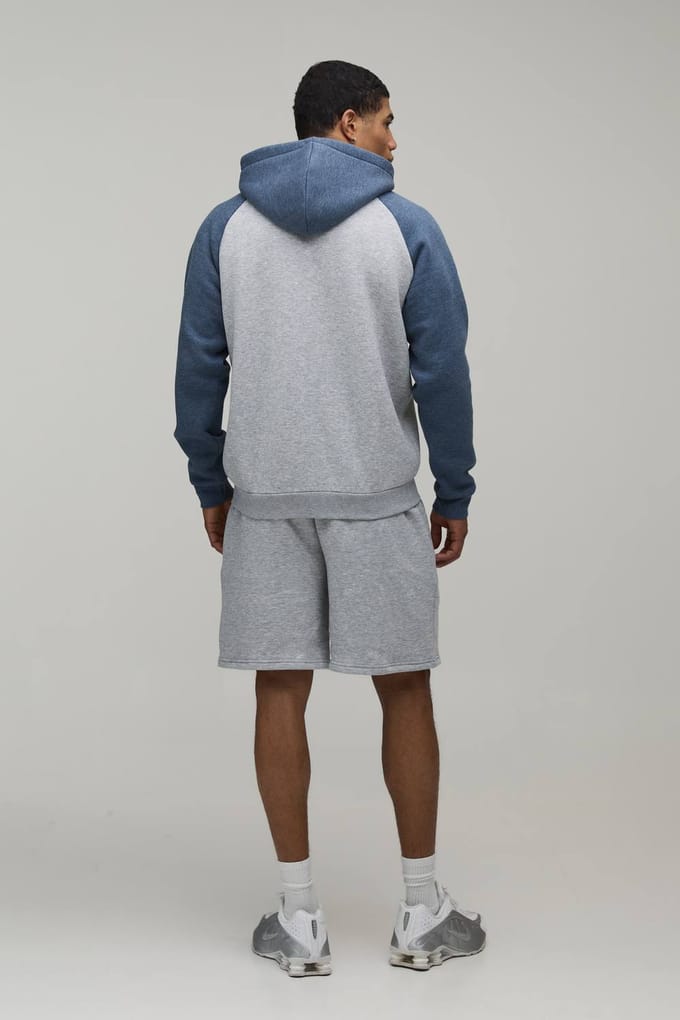 Regular Fit Raglan Sleeve Zip Through Hoodie | Grey Marl | Size Small