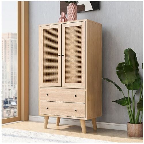 Dressoir met 2 deuren en 2 lades, opbergruimte, MDF, eiken, (60x40x120 cm)
