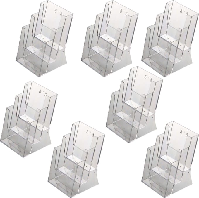 7  Pack | Folderbakje A4 formaat staand| Folderhouder | Folderdisplay | 3-vaks Tafelmodel | Helder acryl 3mm |