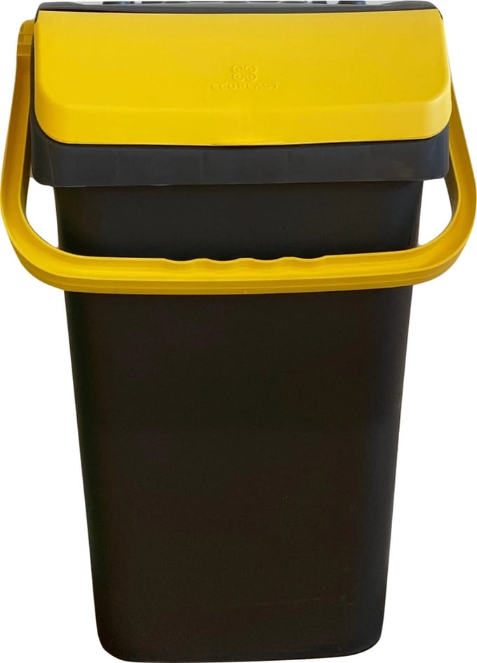Mari afvalbak 40 liter - afvalemmer - geel - afvalscheiden papier - glas - sorteer afvalbak - sorteer bak