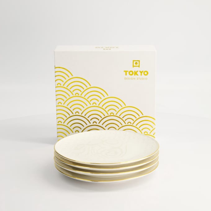 Tokyo Design Studio – Nippon White Coupe Borden Set – Gouden Rand – 4 Stuks – 15 cm
