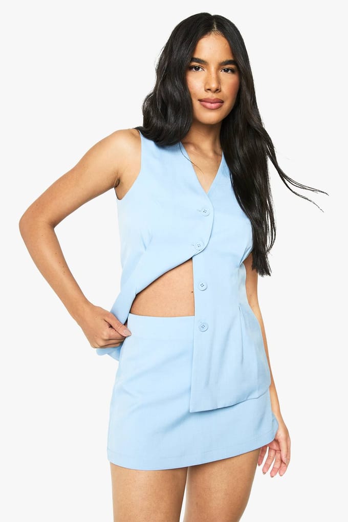 boohoo Dames Op maat gemaakte mini-skort | Blauw | Maat: 36