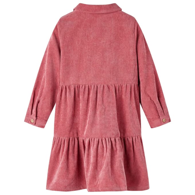 vidaXL - Kinderjurk - met - lange - mouwen - ribfluweel - 92 - oudroze