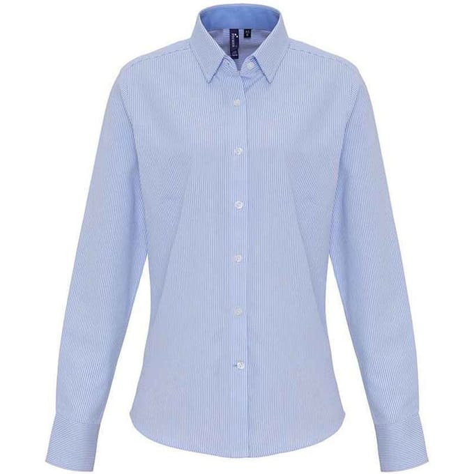 Premier Dames/Dames Gestreept Oxford Formeel Overhemd Met Lange Mouwen (Wit/Oxford Blauw)