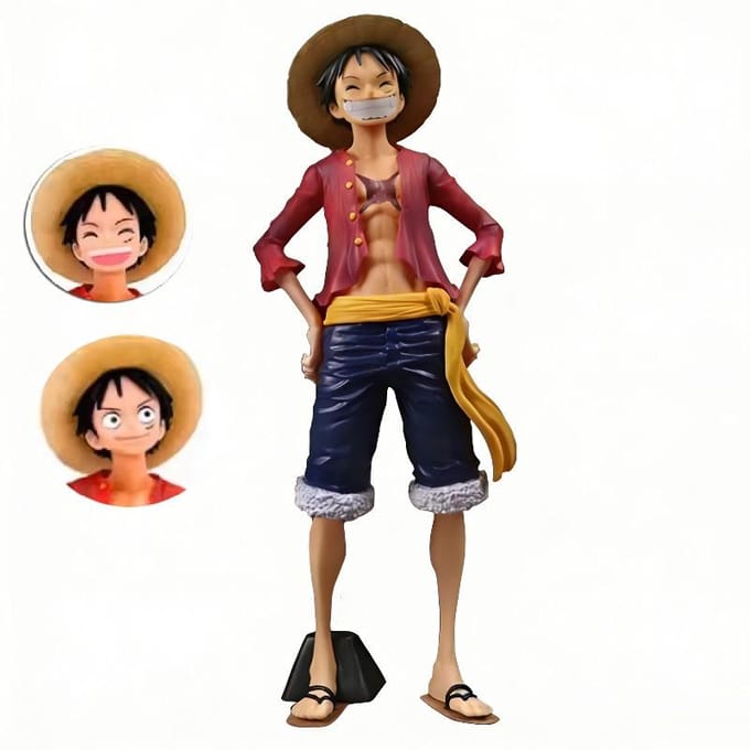 Duurzame Kapitein One Piece Luffy Strooien Hoed. Speelgoedsets MODEL VAN Luffy Lachend Poppetje Dat Van Gezicht Verandert Op Drie Manieren wit