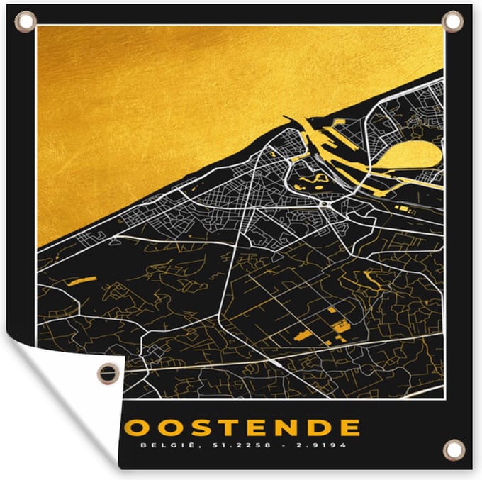 Tuindoek Stadskaart - Oostende - Plattegrond - Goud - Kaart - 100x100 cm