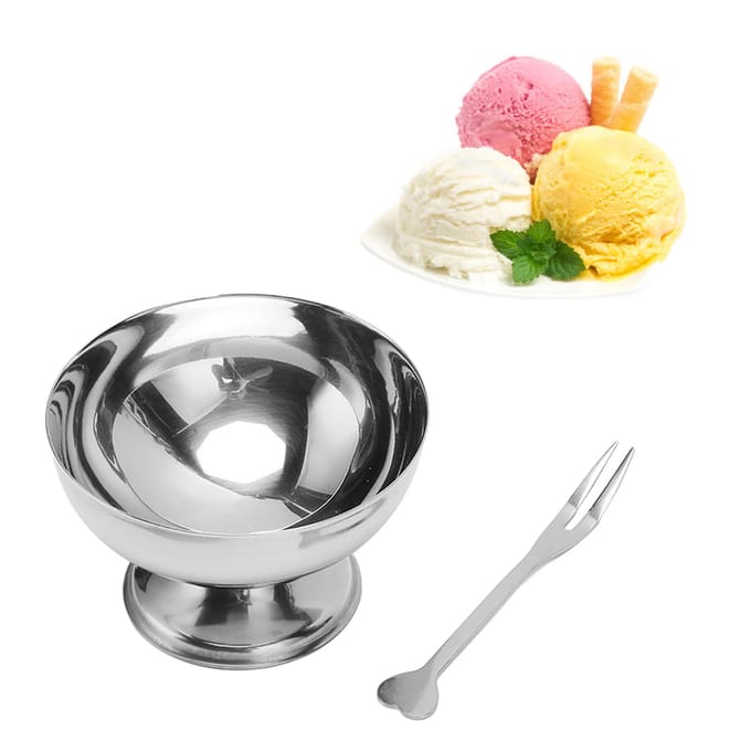 1 Set Coupe à Glace en Acier Inoxydable Délicate Réutilisable Bol à Glace pour Dessert Salades Pudding gray