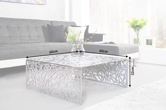 Handgemaakte salontafel ABSTRACT 60cm aluminium zilverkleurig in Gap design - 35722