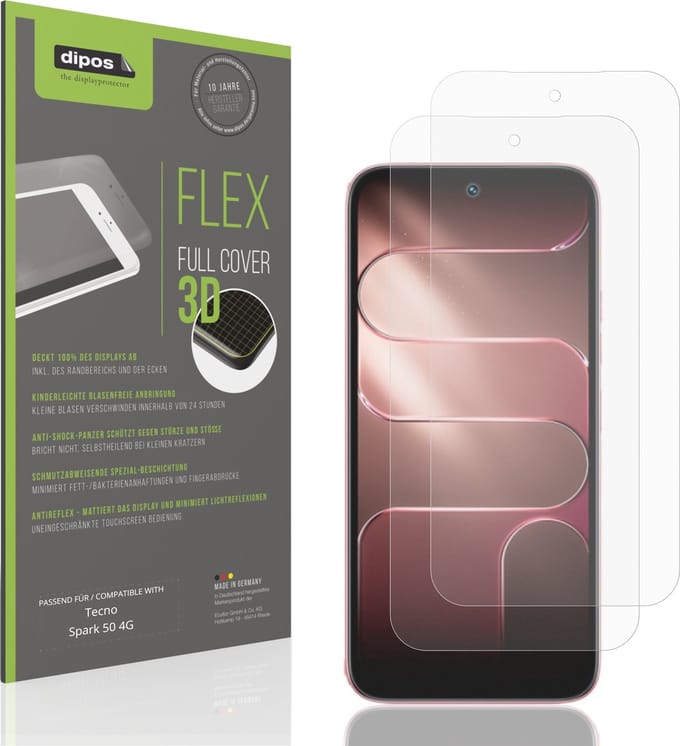 dipos FLEX – 2x Matte Screenprotector geschikt voor Tecno Spark 50 4G | Volledige Schermbescherming | Case-Friendly