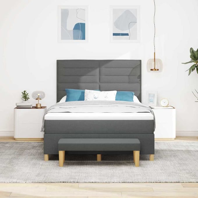 vidaXL - Boxspring - bed - met - kussen - Donkergrijs - 200 - x - 160 - cm - Stof