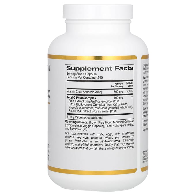 California Gold Nutrition, Complexe de Vitamine C Complet, 500 mg, 240 Gélules Végétales