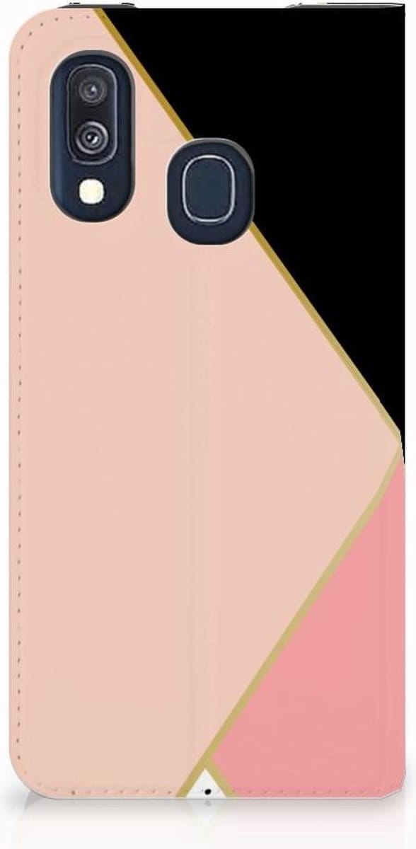 Samsung Galaxy A40 Stand Case Zwart Roze Vormen