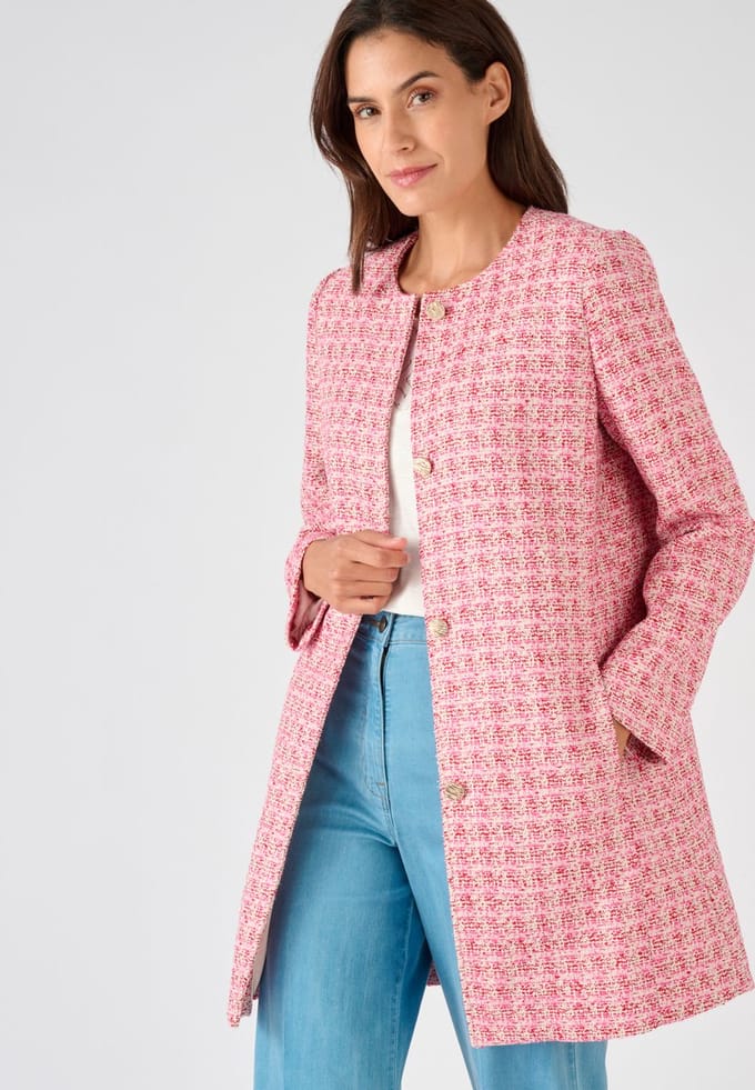 Damart - Vest lang tweed effect glanzend garen - Dames - Rood - 40