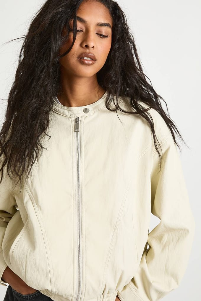 boohoo Dames Kunstleren Moto-Jas | Stone | Maat: 12