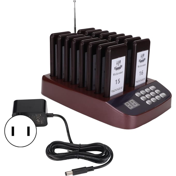 Système de Bip sans Fil 3 Modes Étanche Système d'Appel Restaurant avec 16 Récepteurs pour Café Clinique US Plug black