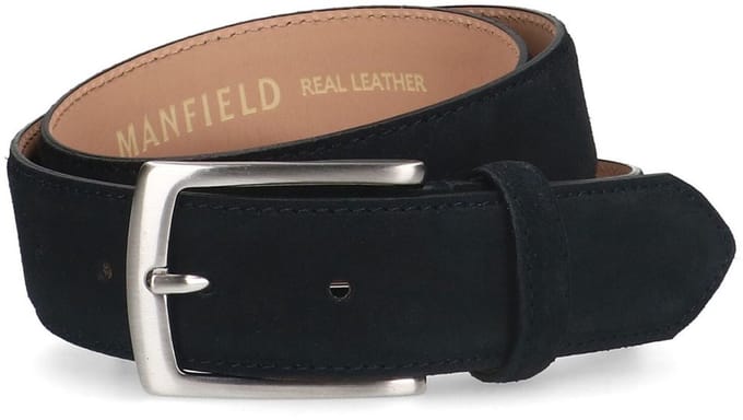 Manfield - Unisex - Donkerblauwe suède riem - Maat 85