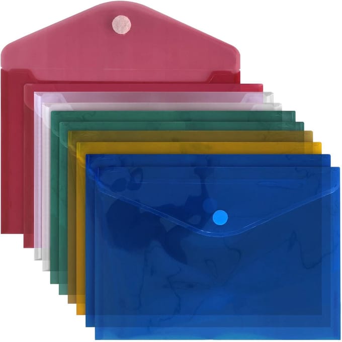 ACROPAQ - 10 x Documentenmap A4 met klittenbandsluiting - 33,5 x 24 cm - Assorti kleuren - Dossiermap A4, Projectmap