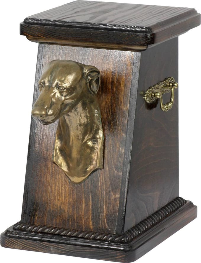 Elegante urn voor Engelse Greyhound met hondenbuste ter nagedachtenis