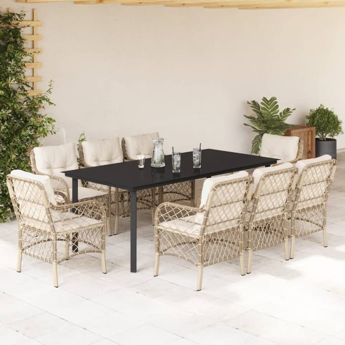 vidaXL - 9-delige - Tuinset - met - kussens - poly - rattan - beige