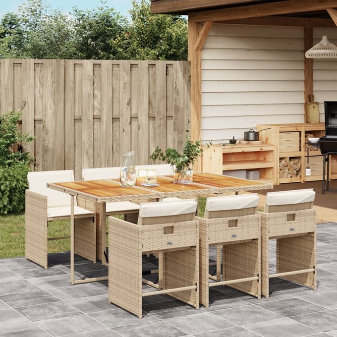 vidaXL - 7-delige - Tuinset - met - kussens - poly - rattan - beige