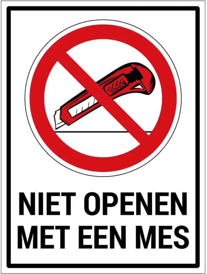 Niet openen met een mes sticker met tekst | 40 x 30 cm