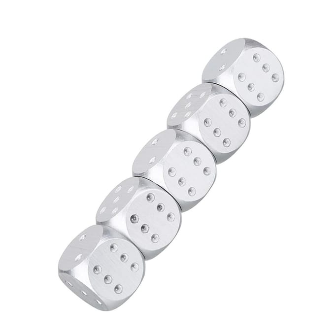5-delige tafelspelset met dobbelstenen van aluminiumlegering voor pokerspellen, inclusief opbergdoos. Silver rectangle