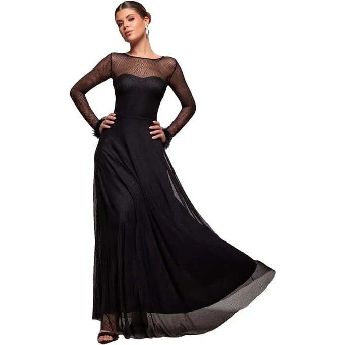 Damesjurk Goddiva Dobby Mesh hem Maxi