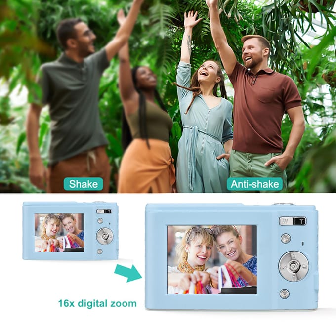 Appareil photo numérique portable Andoer 48MP 1080P Écran IPS 2,4 pouces Zoom 16X Mise au point automatique Retardateur Visage noir