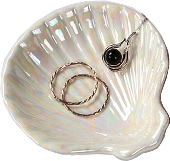 Schelp Sieraden Schaal - Ringhouder Kom - Sieraden Organiseren - Glanzend Keramiek - 10x10 cm - Wit