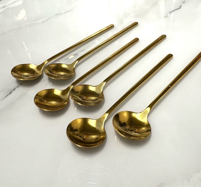 Almina Koffie - Thee - Lepel - Longdrink Glazen Lepel - Goud - Set Van 12