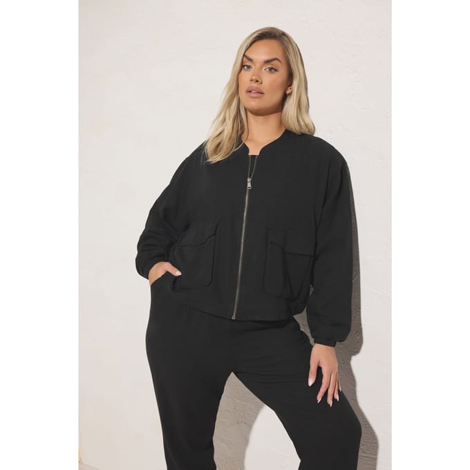Yours Bomberjack Van Linnenmix Met Ritssluiting In Zwart Size 48